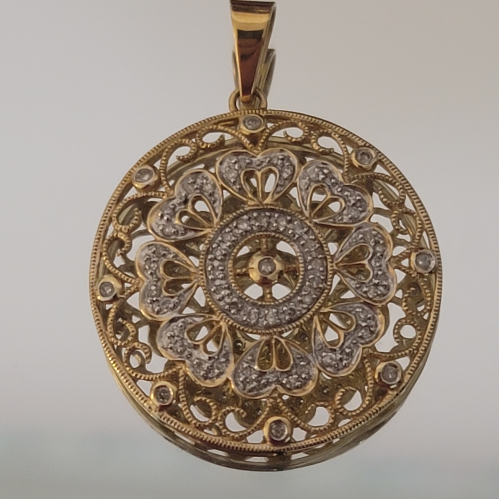 14k Pure Solid Yellow/white Gold & Diamond Pendant